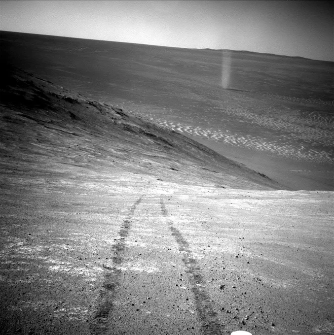 Rover tracks on Mars surface