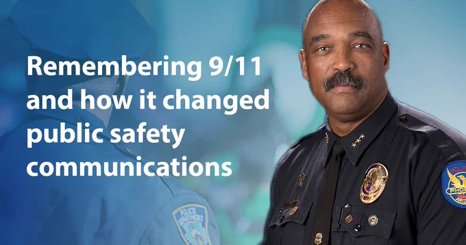 "Remembering 9/11 and how it changed public safety;" Harry Markley wearing his police uniform; law enforcement officer in uniform stands facing away
