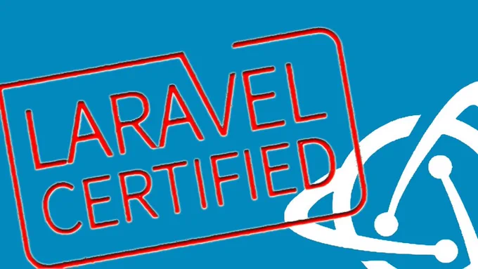 Midgard Logo on a blue background. LARAVEL CERTIFIED logo is placed on it angled slightly, with a red glow.