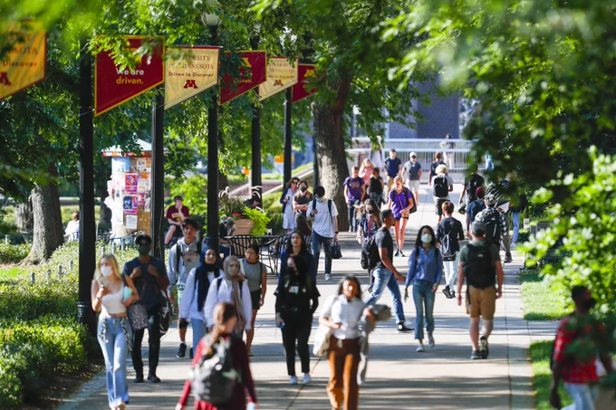 Students walk in Northrop Mall.