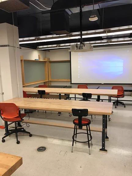 Upcycled desks in SFSU School of Design classroom