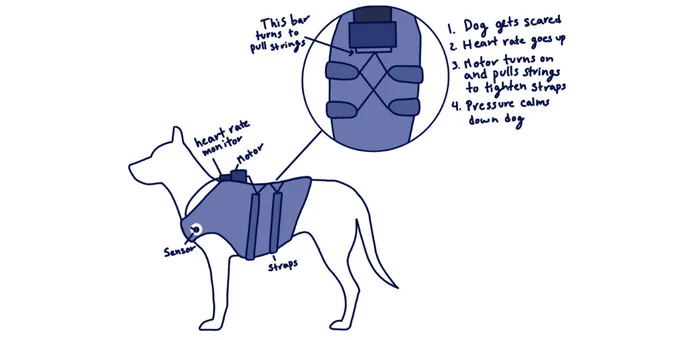 A diagram of the smart vest designed for anxious dogs