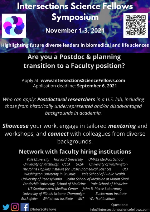 This is a flyer for Intersections Science Fellows Symposium. The application deadline is now extended till September 6, 2021.