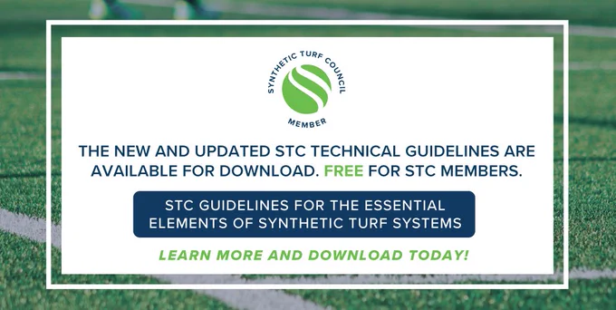 Image of synthetic turf sports field shown in the background, along with the STC Member logo. TEXT: The new and updated STC technical guidelines are available for download. FREE for STC Members. Learn More and Download Today!