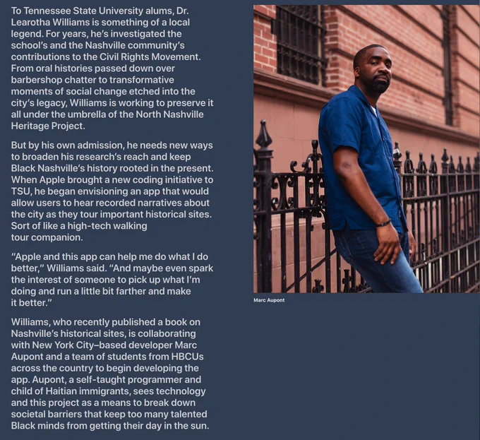 An image of Marc Aupont with a quote that can be found on https://www.apple.com/racial-equity-justice-initiative/