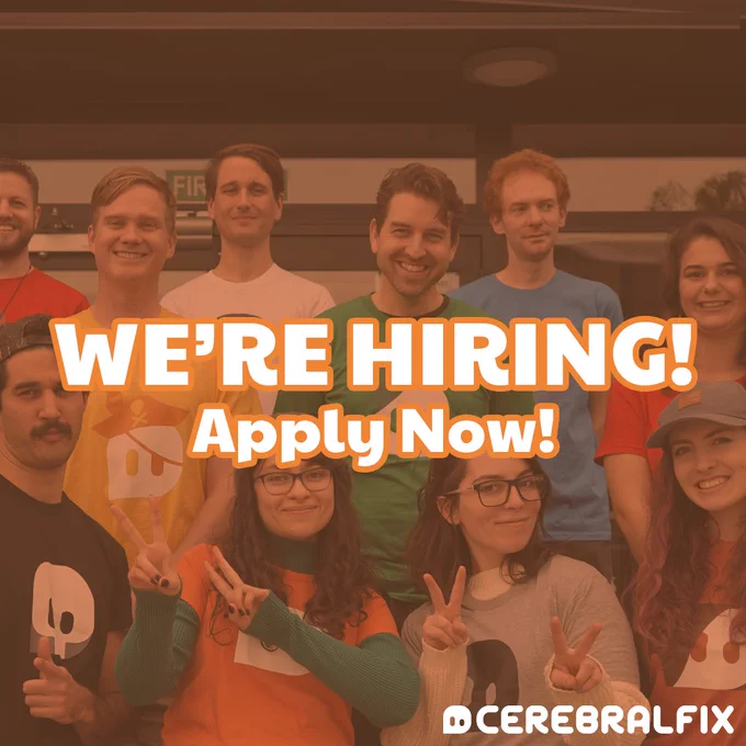 Bold wording overlaid on top of a picture of smiling CerebralFix staff. Words state: "We're Hiring, Apply Now!"
CerebralFix logo in the bottom right corner.