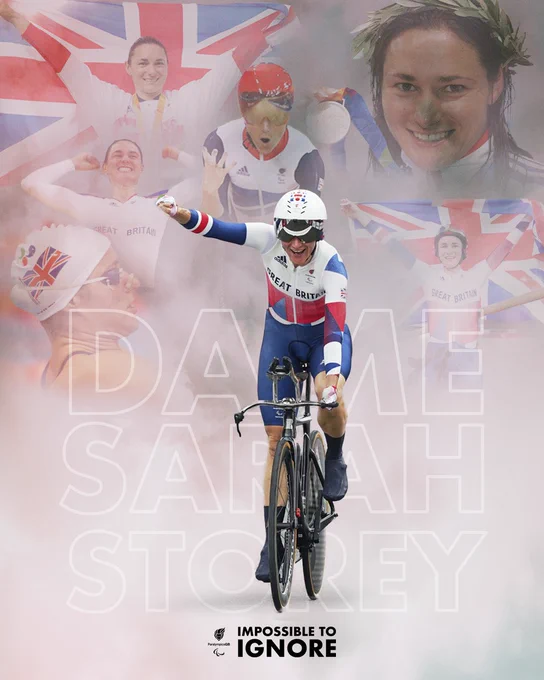 Photo collage of Sarah from her 29 year Paralympic career as a swimmer and a cyclist