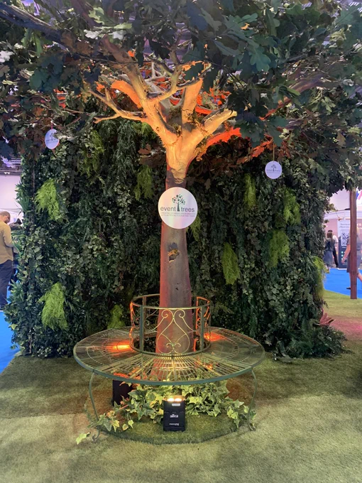 Faux Tree Decor, Seating, Event decor, venue, event planning, designing. Faux tree and foliage. Lighting, woodland, enchanting