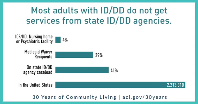 The graphic depicts that most people with ID/DD don’t receive services from state agencies.
