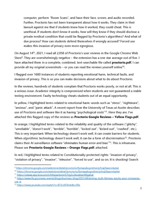Screenshot of page 2 of a 3 page letter, which can be viewed or downloaded at https://dearsenators.linkletter.org. There are 5 numbered links footnoted at the bottom of the page.