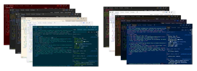 DevTools in various themes.