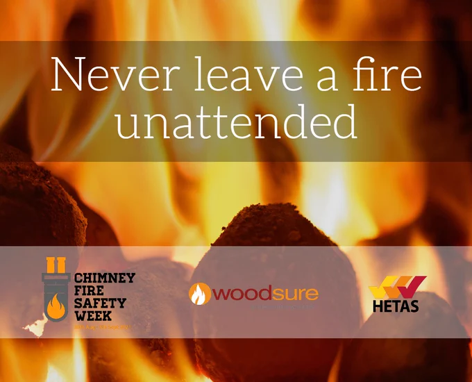 Never leave a fire unattended - an image of a smokeless fuel fire burning brightly for Chimney Fire Safety Week