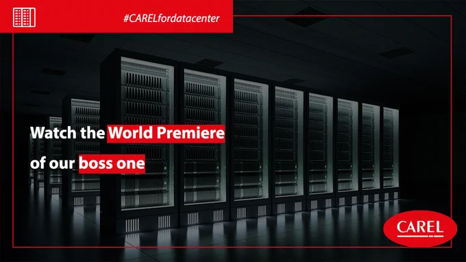 Image of data center with text "Watch the World Premiere of our boss one"