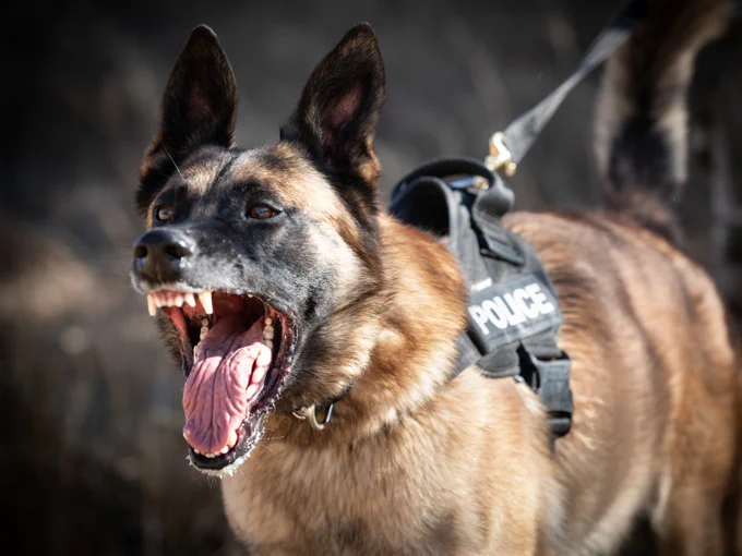 Snarling RAF Police Dog.