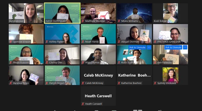 Screenshot of interns on a Zoom call
