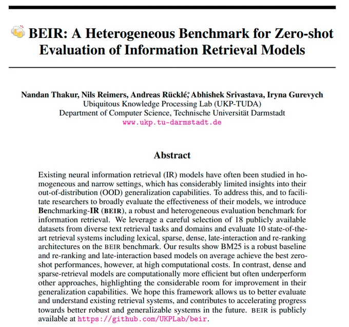 BEIR research paper and it's abstract