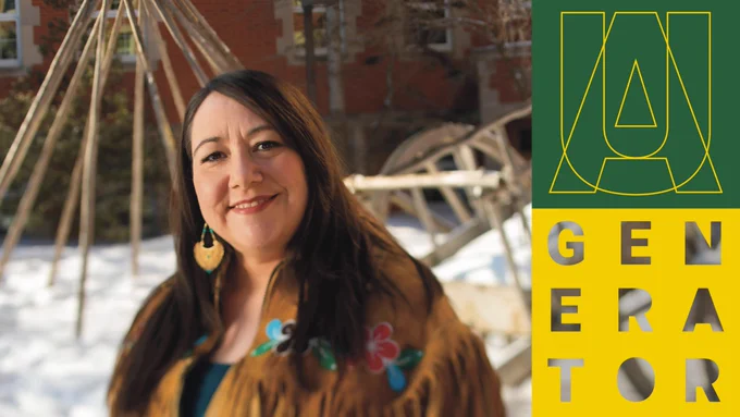 Dr. Shalene Jobin pictured in front of Pembina Hall on North Campus.