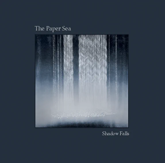 Cover for The Paper Sea - Shadow Falls shows a woodcut of a waterfall