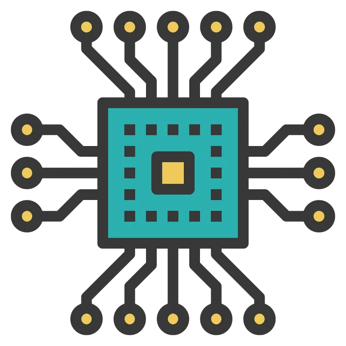 icon showing a simplified motherboard in gray, green, and gold.