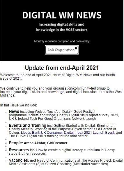 Contents page of April 2021 Digital WM News ebulletin