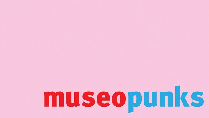 A graphic with a pink background and the text "museopunks" split in the colors red and blue to distinguish "museo" and "punks."