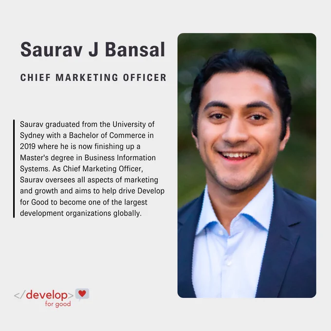 Saurav J Bansal - CMO of Develop for Good 