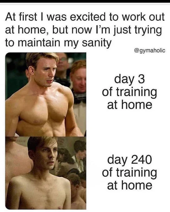 meme on home vs gym workout 