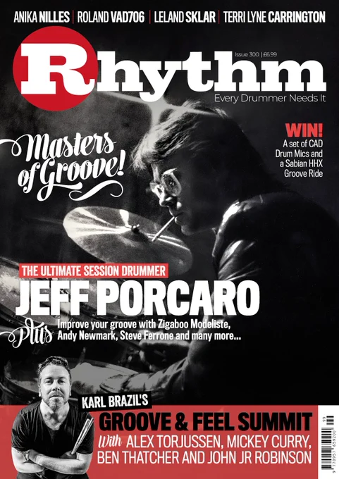 Rhythm magazine Issue 300 cover with Jeff Porcaro and Karl Brazil