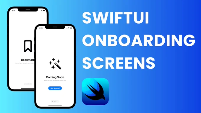 Thumbnail for my latest YouTube video on tundsdev showing a set on onboarding screens which you can easily scroll through in SwiftUI.