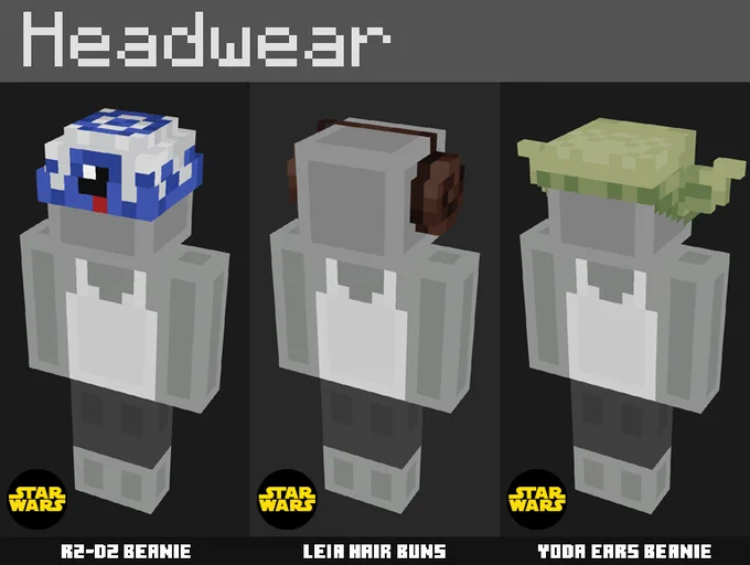 Under the title Headwear are an R2-D2 beanie, Leia Hair Buns, and Yoda Ears Beanie 