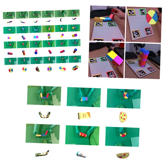 Collage of 3 images showing hands holding non-rigid objects in VR