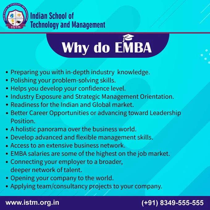 Why choose ISTM for EMBA: 
 ➡ Flexible Learning.
 ➡ Get online training and insights from industry leaders.
 ➡ Effective virtual classrooms.
 ➡ Experiential ( Do and Learn) curriculum.
 ➡ Virtual 24 x 7 online library.
 ➡ 200  Specialization to choose from.
 ➡ Can choose an extra specialization.
➡  Join Now: https://bit.ly/3vBj5vA
➡  Call Now:  918349555555

#istm #awareness #global #market #emba #student #students #online #course #courses #virtual #business #mba #pgdm #pgpm #college #mbalife #collegelife #flexible #24*7 #learn #education #onlineeducation #knowledge #exposure #industryexposure #career #careers #job #leadership