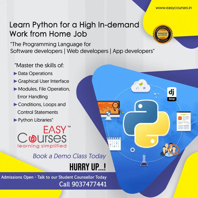 #learnpythononline for a great career in the field of #technology . #bestpythoncourseonline offered by @CoursesEasy by working #professionals and hands-on #Training learn more @ https://easycourses.in/course/python