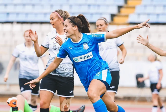 Rio Hardy celebrates scoring another goal for Cypriot Champions Apollon Ladies. 