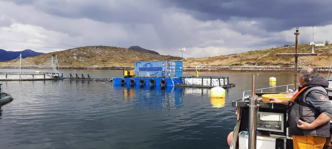 Work platform with desalination plant and hybrid power system.