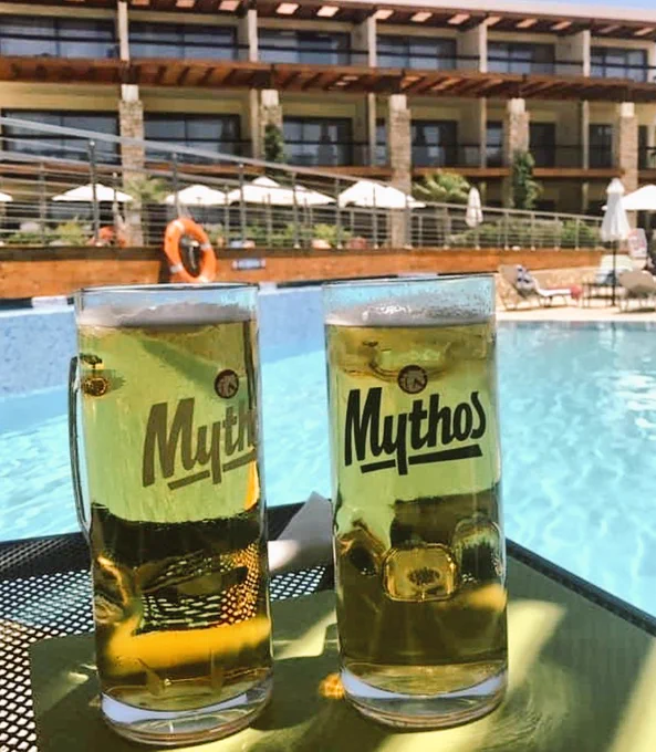 Mythos beer in Pefkos