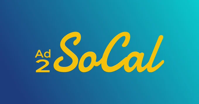 Ad 2 SoCal logo in a gold font on a gradient blue background