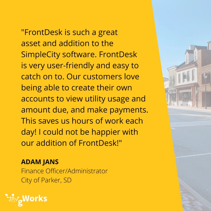FrontDesk testimonial quote from a gWorks client