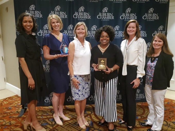 Audrey Marshall, Work-Based Learning Coordinator; Dr. Cristen Herring, Superintendent; Tracie West, AL State Board of Education Member; Dr. Silvia Scaife, CTE Director; Laura Bailey, ALSDE Administrator; Amy Hanna, Career Coach