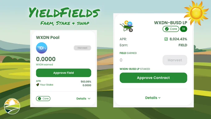 BinanceSmartChain BSC YieldFarming Staking & Swapping. FIELD BNB MUE CRW XDN