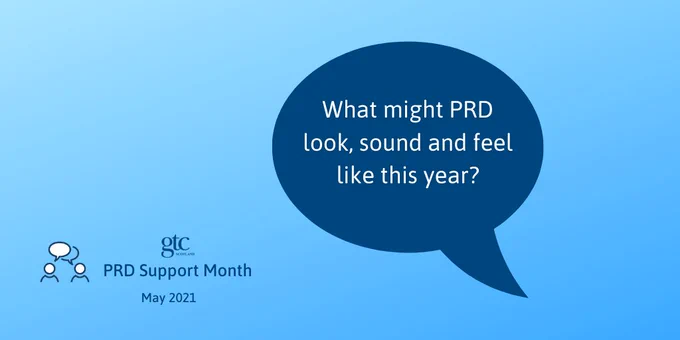 A blue speech bubble reads: What might PRD look, sound and feel like this year?