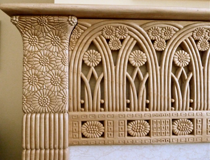 hand carved over mantel based on designer ARMAND ALBERT RATEAU