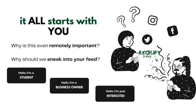 How can you learn excel? It all starts with you. You yourself need to identify with either of the three types of people, which are: Students, Business Owners, Simply Interested to learn. If you identify with one of these people, learning simple hacks and tricks for excel will help you get  quick accurate results. Stay tuned for more.

Why is this page important to you?
Why should we sneak into your feed?