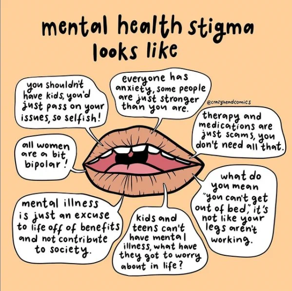 Mental health stigma looks like...

"You shouldn't have kids, you'd just pass on your issues, so selfish!"
"All women are a bit bipolar!"
"Mental illness is just an excuse to live off of benefits and not contribute to society."                                                   

"Everyone has anxiety, some people are just stronger than you are."
"Therapy and medications are just scams, you don't need all that."
"What do you mean you can't get out of bed? It's not like your legs aren't working."
"Kids and teens can't have mental illness, what have they got to worry about in life?"


