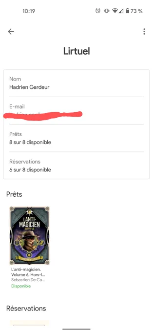 Profile page for a library patron in OPDS
