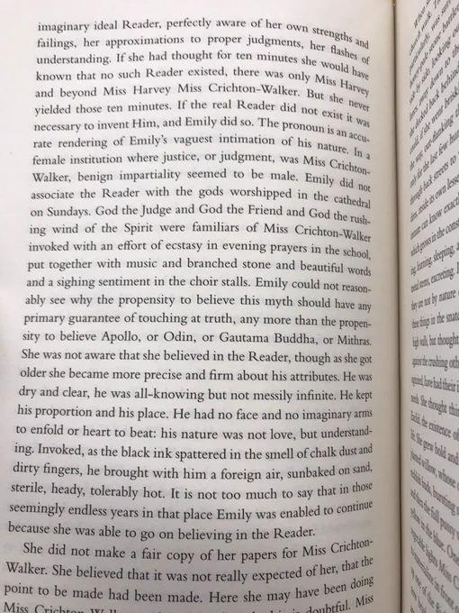 An excerpt of Racine and the Tablecloth describing the mystical Reader, a just and all-knowing figure whose belief in keeps the main character sane through high school.