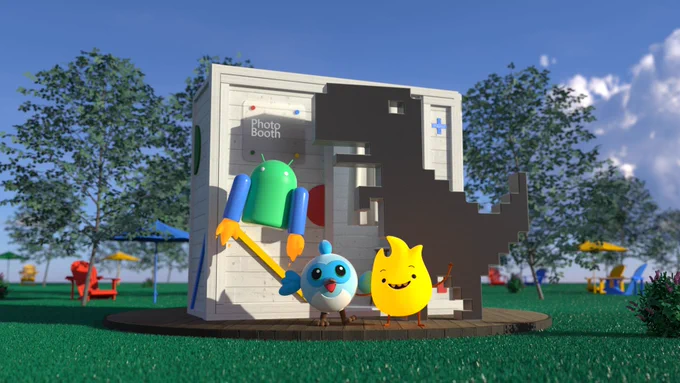 Sparky, Dash and friends at the Google I/O photo booth.