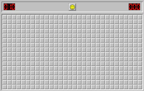 Photo of a new game of Minesweeper in which nothing has been clicked yet.