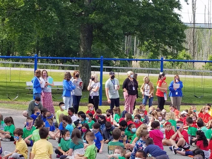 Students and teachers at Washingtonville prepare for field day activities.