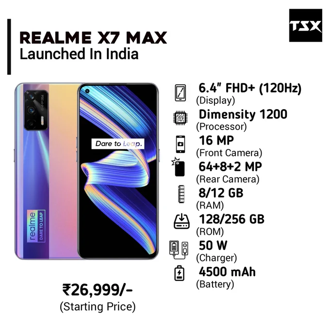 Realme X7 Max Launched In India.

Follow us for Tech Updates @TECHSmartX

#Realmex7Max #RealmeX7Max5g #RealmeSmartTV4K #RealmeGTNeo #RealmeGT #RealmeX7 #RealmeX7Pro #redmik40gameenhancededition #Futureatfullspeed #RedmiK40Pro #Mi11X #RedmiK40 #iQOO7 #VivoV21 #Mi11XPro #SamsungGalaxyA52 #SamsungA52 #Mi11ultra #Realme8Pro #POCOF3GT #OnePLus9R #RedmiNote10Pro #bestsmartphones #Productshots #OnePlus9Pro  #Smartphonecomparison #Technews #TechSmartX #TechSmartXUpdates #TechSmartXTeam